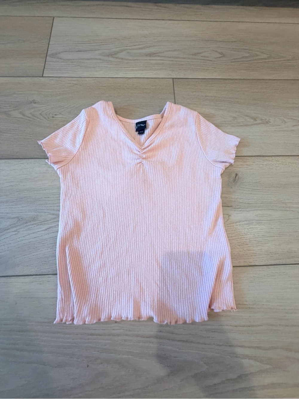 art class Light Pink Ribbed V-Neck Short Sleeve Top